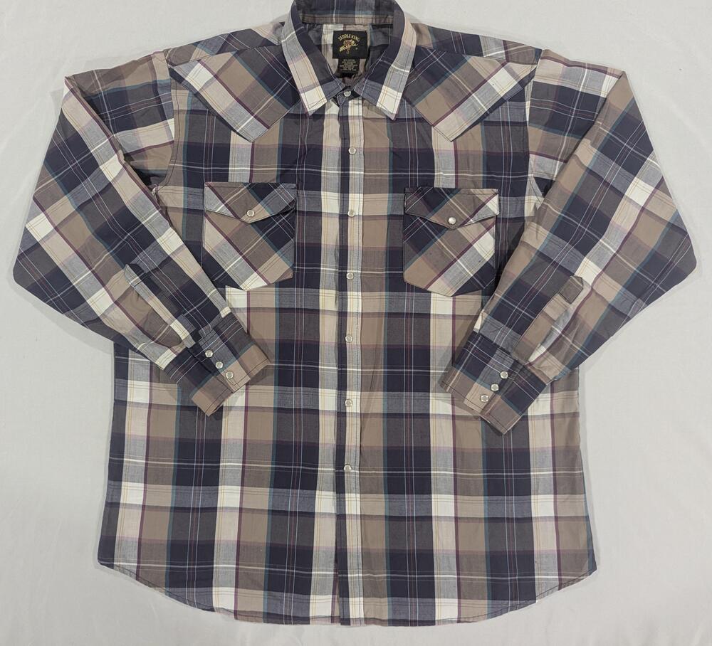Saddle King Shirt Mens XLR Multi Plaid Long Sleeve Western Pearl Snap Pockets